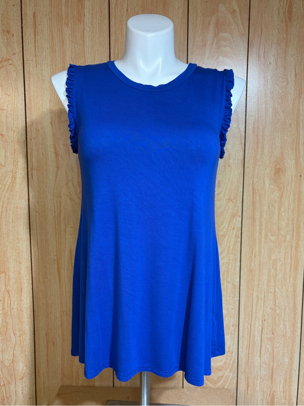 12 Pm By Mon Ami Royal Blue Ruffle-Sleeve Blouse SZ - L